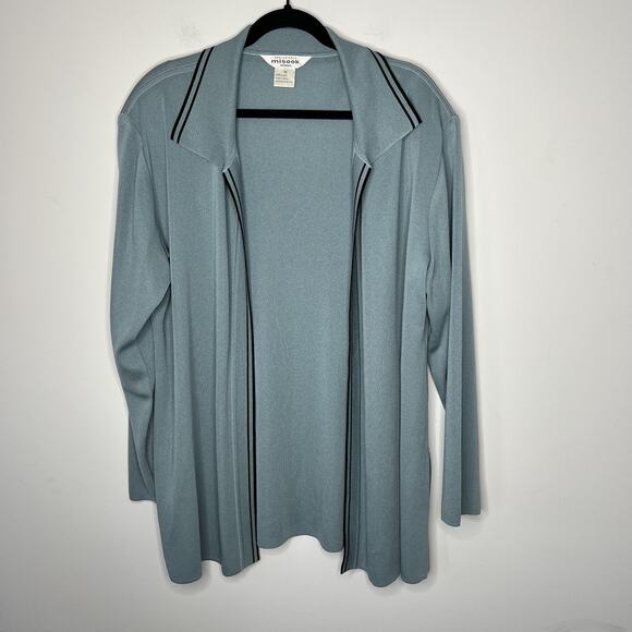 Misook Sweater Womens 1X Blue Open Front Cardigan Contrast Trim Long Sleeve - Picture 6 of 12